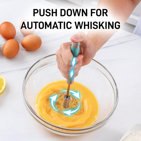 Zulay Egg Beater Whisk - Push Whisk for Cooking - Egg Whisk Mixer, Hand Mixer Manual, Automatic Whisk Cooking Tool - Hand Whisk for Kitchen Baking by Zulay Kitchen