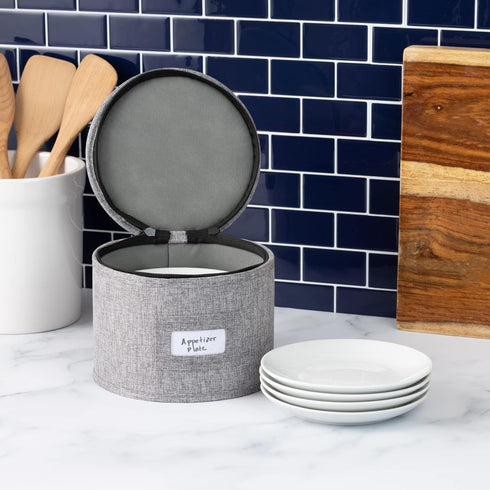 China Storage Container for Saucer, Bowls, Appetizer Plates - 7" W x 5.5" H with 12 Felt Dividers, Stackable