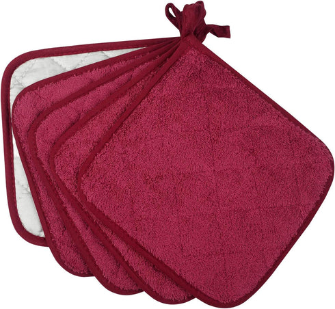 100% Cotton Kitchen Terry Pot Holder Set of 5, Heat Resistant Coaster for Cooking and Baking, Wine
