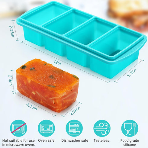 Silicone Freezer Tray with Lid, 1 Cup Food Freezer Tray for Soup, Sauce, Aqua, 1-Pack