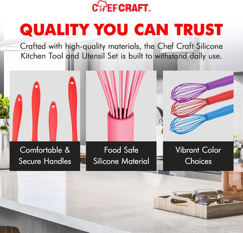 Chef Craft Premium Silicone Wire Cooking Whisk, 10.5 Inch in Pink