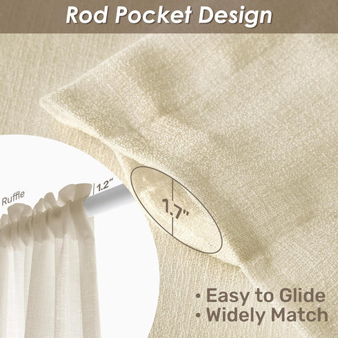 Melodieux Beige Semi Sheer Curtains, 63 Inch Length for Bedroom Living Room, 2 Panels, Light Filtering Home Office