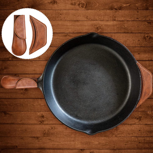 6 Pieces Cast Iron Handle Cover, Handmade Thick Skillet Handle Cover for Kitchen, Rustic PU Leather