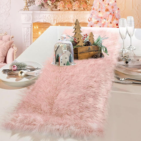 36 inch Summer yuboo Small Blush Pink Table Runner Short, Spring Fluffy Nightstand Dresser Runners Scarf for Bedroom