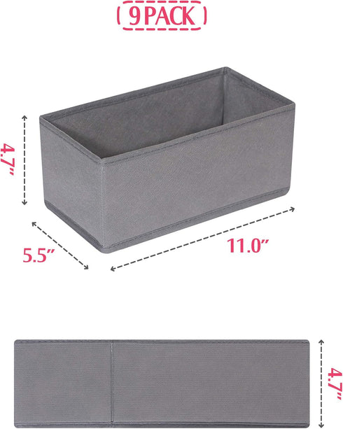 DIOMMELL 9 Pack Foldable Cloth Storage Box - Closet Organizer Fabric Baskets for Clothes, M Grey 090