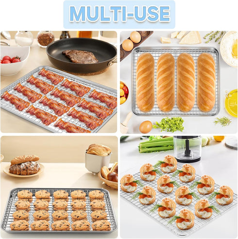 TeamFar 16 x 12 x 1 Inch Baking Sheet with Rack, Stainless Steel Cookie Baking Pan Tray for Roasting Cooling
