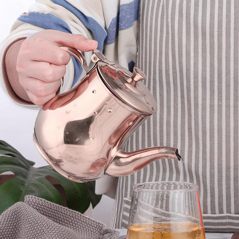 Teapots, 500ML Rose Gold Stainless Steel Teapot Integrated Cover and Anti scalding Handle Design Tea Pot with Removable Infuser Suitable for Conference Rooms