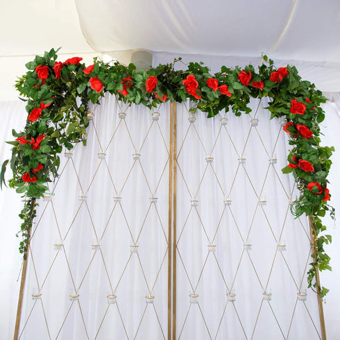 Syhood Artificial Rose Garlands, 14.4 ft Red Flower Vine for Wedding Arch Ceremony Home Garden Decorations