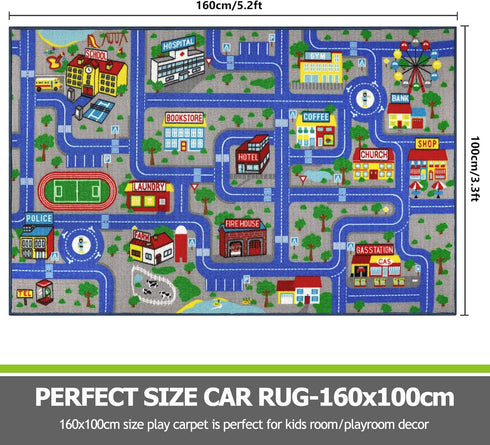 Decor,5.2'x3.3' Capslpad Blue Car Road Kid Rug Carpet Playmat for Playoom Traffic Road Kids Play Mat for Toddler Non