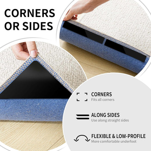 12PCS Non Slip Rug Grippers, Anti Slip Carpet Pads for Hardwood Floors/Tile/Mats, Keep Area Rugs Flat and Easily Peel