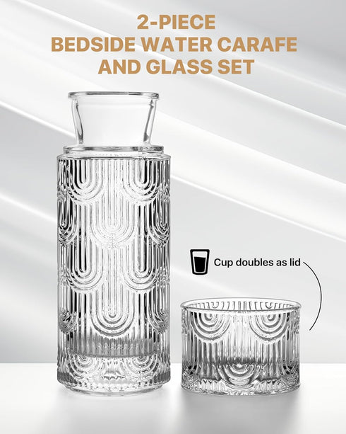 DmmyAlzx Set, 21.6 Oz 6 Oz Bedside Water Carafe and Glass Mouthwash Dispenser for Bathroom, Glass Water Bottles