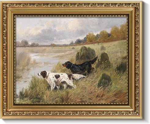 ARPEOTCY Vintage Gold Framed Wall Art, Retro River Dog Landscape Paintings, 8x10