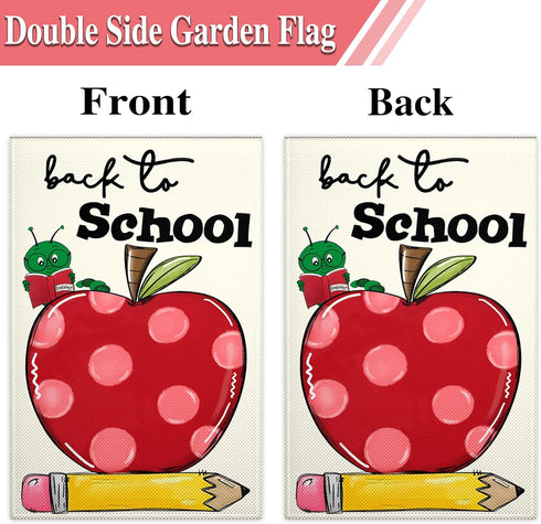 Welcome Back to School Garden Flag 12x18 Inch, Double Sided Love Heart Apple First Day Outdoor House Decoration