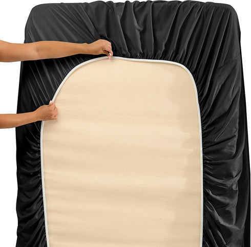 Hearth & Harbor California King Size Extra Deep Pocket Sheets - 6 Piece Set Fits 18-24 Inches Deep, Black