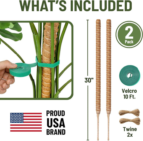 imezos 2 Pack 30 Inch Moss Pole for Plants, Moss Poles for Climbing Plants Monstera, Handmade Coco Coir Plant Pole