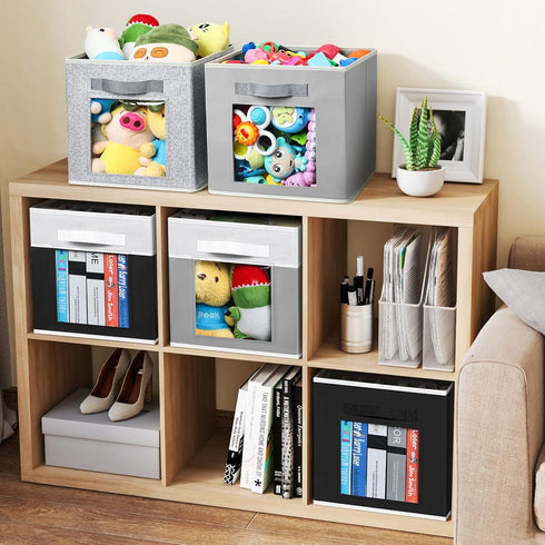 Cube Storage Bins - Fabric Shelves for Closet Organization, Foldable Storage Bins for Clothes, Set of 6, Black