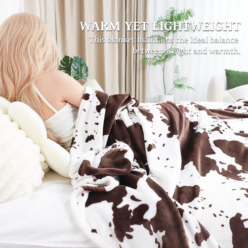 Country Cozy 90"x108" Fleece Blanket King Size, Oversized Soft Plush Cow Print Throw, Full Size Blankets for Bed Couch