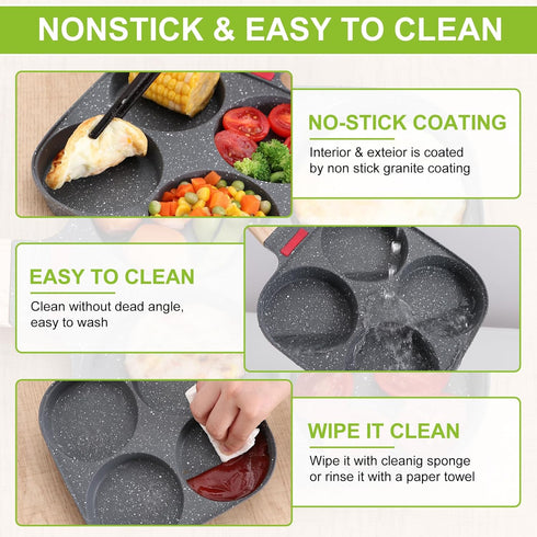 Xtujcya 4-Cup Egg Pan, Premium Egg Pans Nonstick, Omelette Pan with Lid , Healthy Egg Frying Pan for Breakfast, Egg