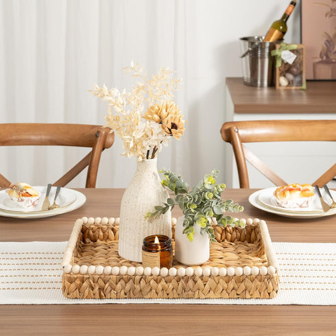 Counter, StorageWorks Rectangle Decorative Trays for Home Decor Farmhouse, Wicker Coffee Table Tray Decor with Wooden