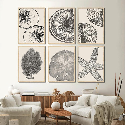 WYHLMTQ 6Pcs Boho Beach Coastal Posters, Modern Abstract Canvas Wall Art, Unframed Beach Gallery Decor, 12x16 Inch
