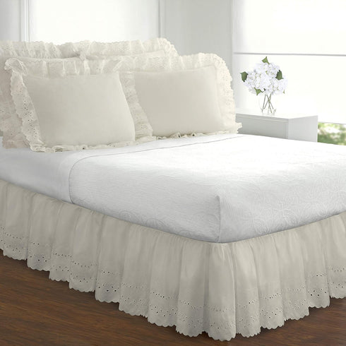 FRESH IDEAS Eyelet Ruffled Pillow Sham Euro, Ivory