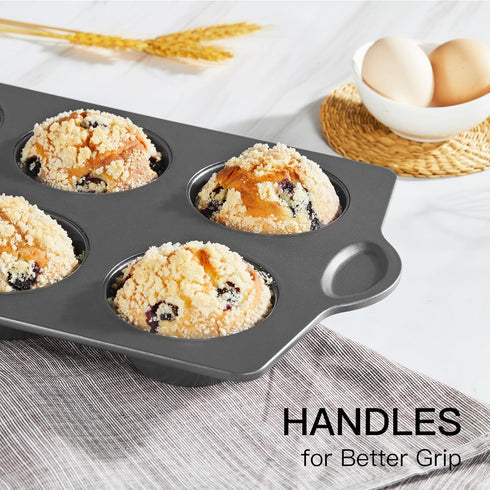 HONGBAKE Nonstick Jumbo Muffin Pan, 2 Pack Large Cupcake Tin for Baking, 3.5dia, 6 Cup, Extra Thick