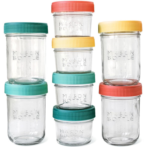 Mason Bottle Breast Milk Storage Glass (4oz & 8oz, 8-Pack) - Reusable Airtight Stackable Baby Food Jars with Lids