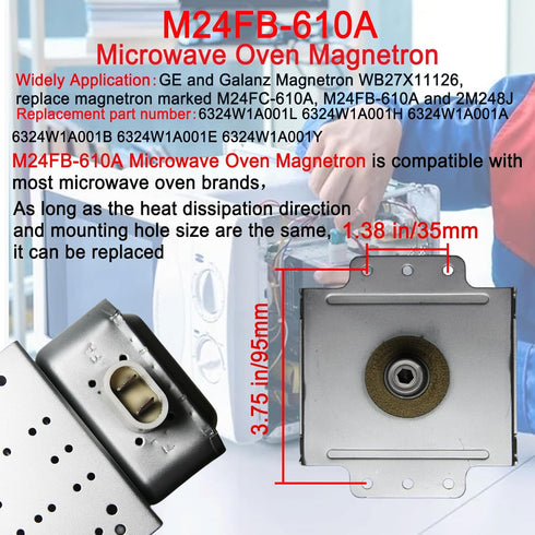 M24FB-610A Microwave Magnetron Compatible for GE WB27X11126 and Galanz Microwave