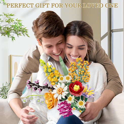 Flowers Bouquet Building Set, 1070PCS Wildflower Botanical Collection, Artificial Plant Flower Kit for Home Decor
