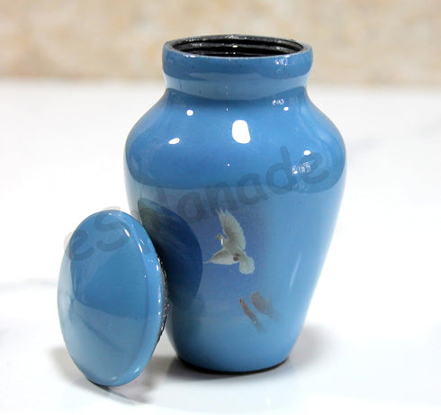 Esplanade Metal Mini Cremation Urn Keepsake Memorial Jar, Small Urn for Funeral Ashes, Blue