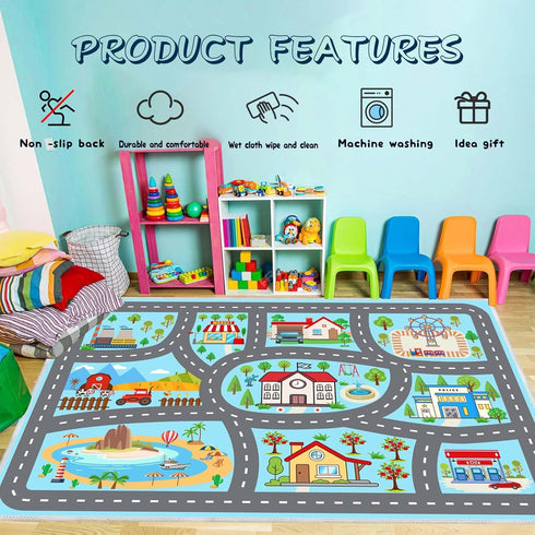 47''x71'' Kids Rug Car Rugs Playmat for Kids Toy Cars for Playroom Classroom Kid Room, Educational Rugs with Non-Slip