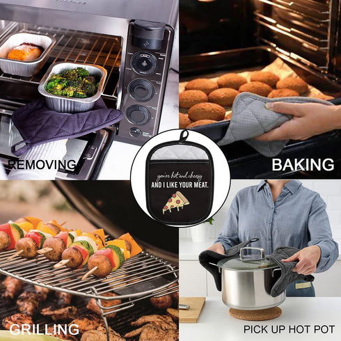 Pizza Lover Gift, Funny Oven Pot Holder with Pocket, You’re Hot and Cheesy and I Like Your Meat