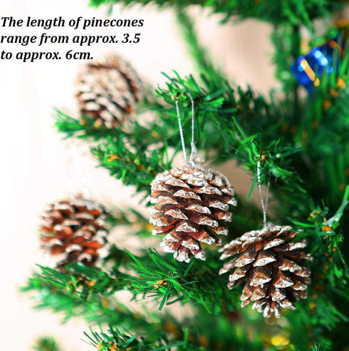 Cooraby 24 Pieces Christmas Pine Cones Ornament, Natural with String for Tree Decoration (Snow)