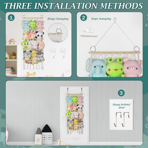 Qoroos 42cm Hammock Wide Over the Door Stuffed Animal Storage Corner Wall Hanging Storage Holder Boho Macrame Plush Toy