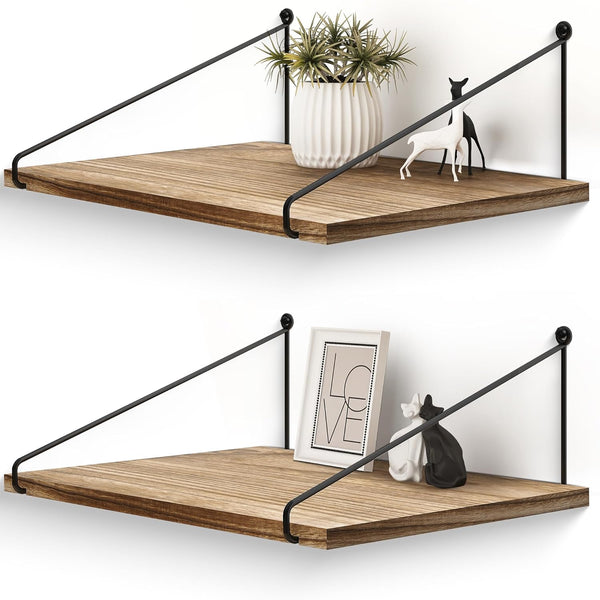 Afuly 12 Inch Deep Floating Shelves for Wall - Rustic Farmhouse Wall Mounted Hanging Shelf, Set of 2