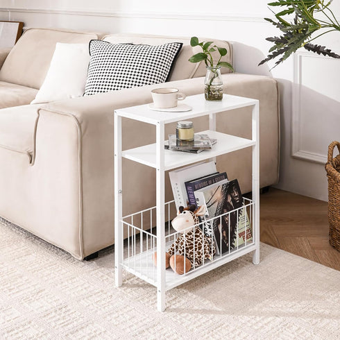 3 Yoobure Narrow Side Table with Storage Basket, Small End Table for Small Spaces, Skinny Side Tables Living Room