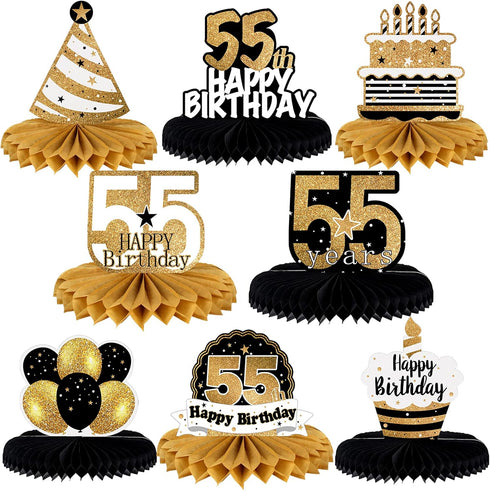 LINGTEER Happy 55th Birthday Table Honeycomb Centerpieces - Cheers to 55th Birthday Party Decorations Gift Sign