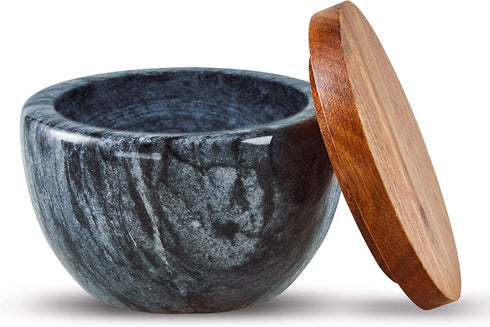 MarcZero Large Salt Box Spice Seasonings Keeper Pepper Container,Marble Base with Wooden