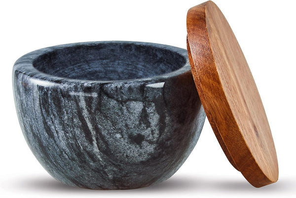 MarcZero Large Salt Box Spice Seasonings Keeper Pepper Container,Marble Base with Wooden
