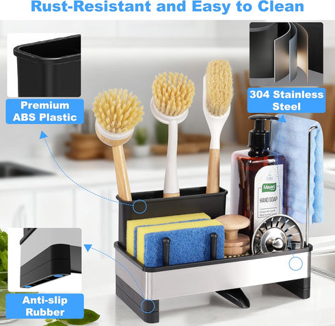 Ouletoy Countertop Kitchen Sink Caddy Organizer, Stainless Steel Sponge Holder, Kitchen Caddy Sink Organizer with Dish