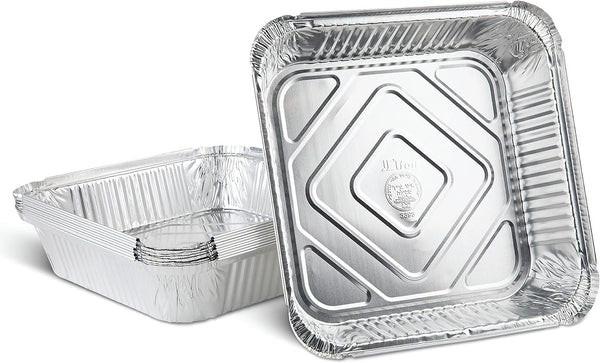PLASTICPRO Disposable 9'' x 9'' x 2'' Square Aluminum Tin Foil Baking Pans, Pack of 10 for Cakes, Breads, Brownies