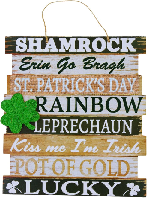 St. Patrick's Day Welcome Sign - Wall Hanging Decoration with Bonus Glitter Shimmers for Luck