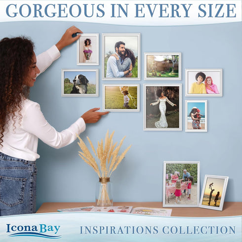 Icona Bay 8x10 Picture Frames, White, 6 Pack, Inspirations Collection, Wall Mount or Table Top