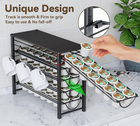 HFHOME Coffee Pod Holder for Counter, Compatible with K-Cups, 70 Capacity Pods Organizer (Black)