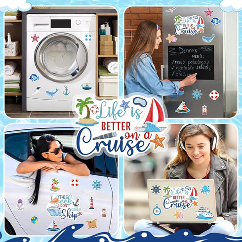 27PCS Cruise Door Decorations, Large Nautical Magnetic Door Magnets for Reusable Carnival Cruise Cabin Decor