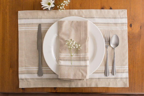 DII French Stripe Dining Table Placemat Set, 6 Piece, 13x19 Inches, Taupe/White, Farmhouse Style