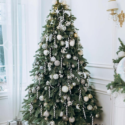GWHOLE 12 PCS Candy Cane Christmas Decoration, Black and White Plastic Candy Cane Ornaments for Christmas Tree Wreath