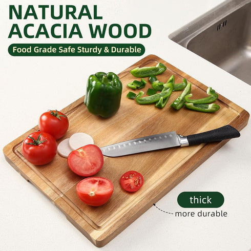 18x12 1 GarveeHome Large Acacia Wood Cutting Board, in Thick Butcher Block Cutting Board with Deep Juice Groove