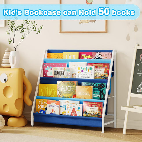 Aokitsink 4-Tier Kid Bookshelf for Kids Rooms, Blue Montessori Bookshelf,Toddler Children Bookshelf,Metal Kid's Book