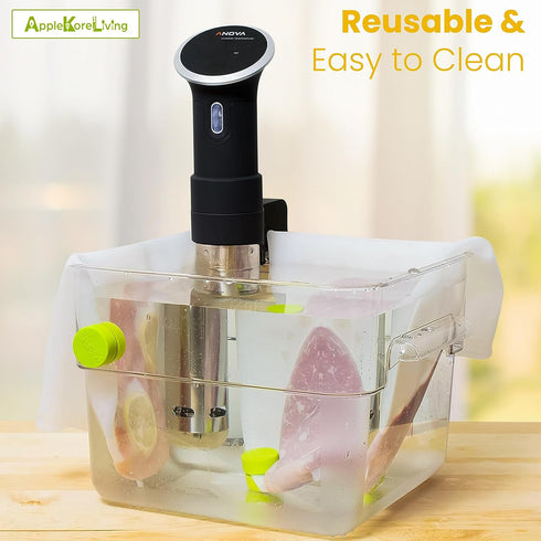 Revolutionize Sous Vide Cooking with AppleKoreLiving Sous Vide Reusable Silicone Bags | Set of 2 Extra Large BPA Free Bags | Thinner and More Flexible than other Reusable Vacuum Seal Bags by AppleKoreLiving